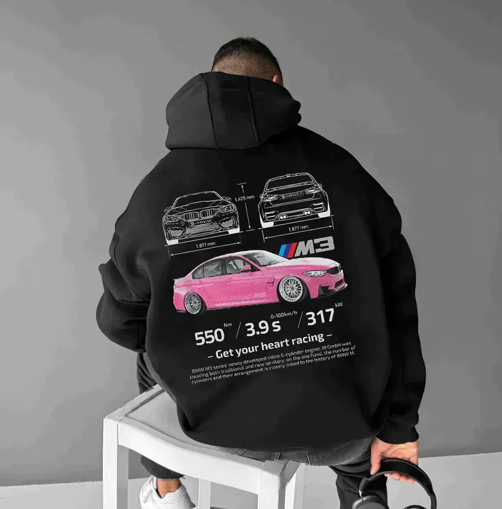 Men's Graphic Print Hoodie with Adjustable Hood - Black