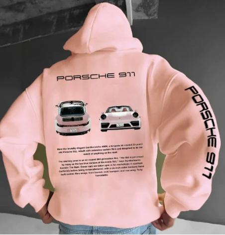 Men's Graphic Print Hoodie with Adjustable Hood - Pink 2