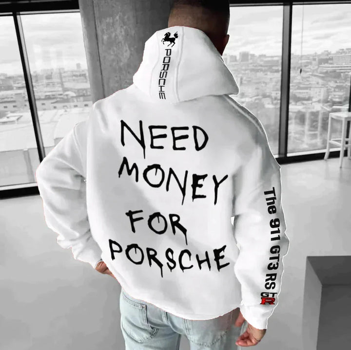 Men's Graphic Print Hoodie with Adjustable Hood - White 2
