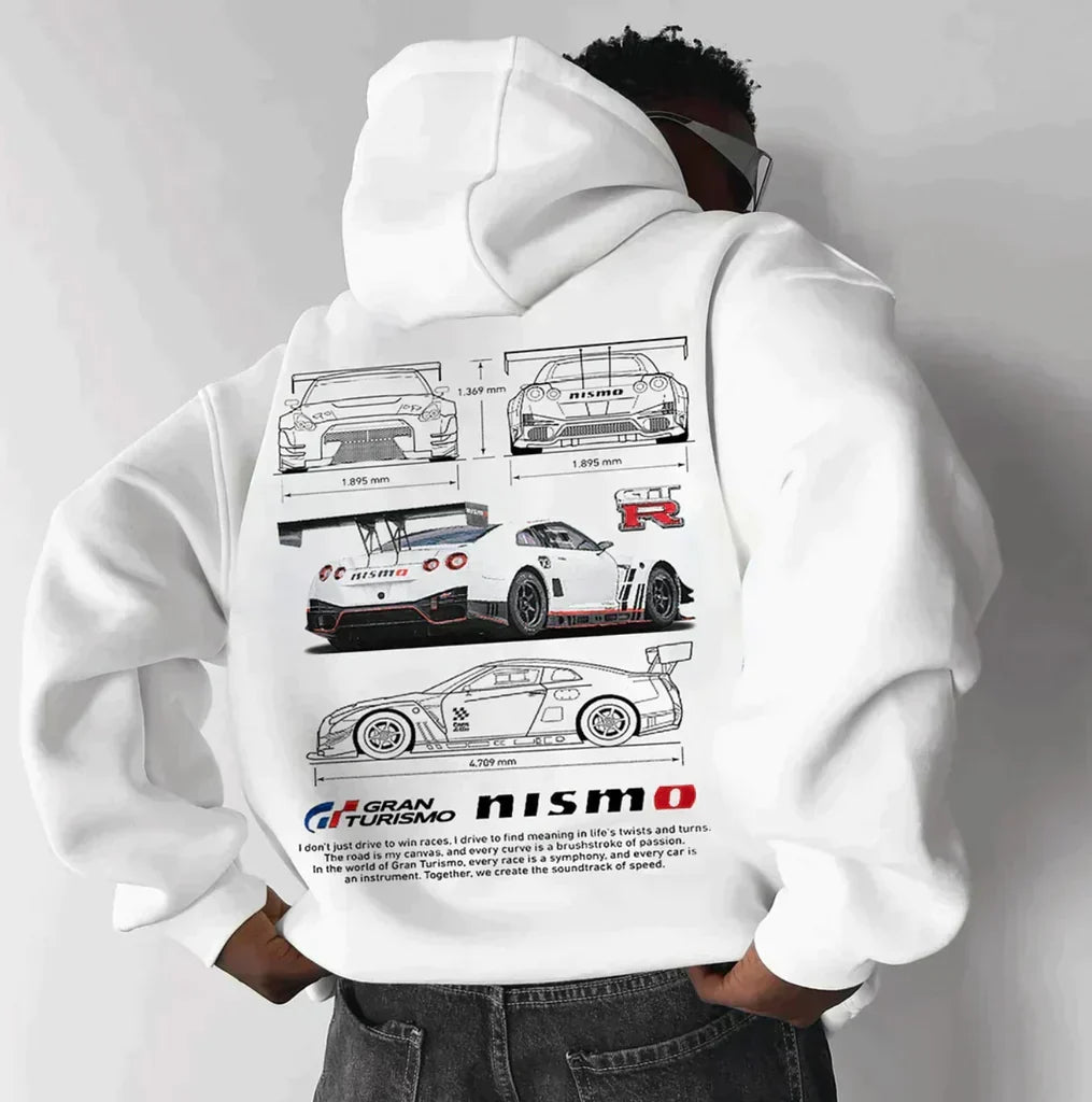 Men's Graphic Print Hoodie with Adjustable Hood - White 3