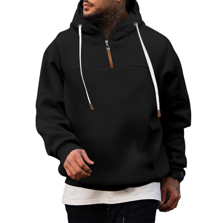 Men's Half-Zip Hooded Pullover in black, Relaxed Fit