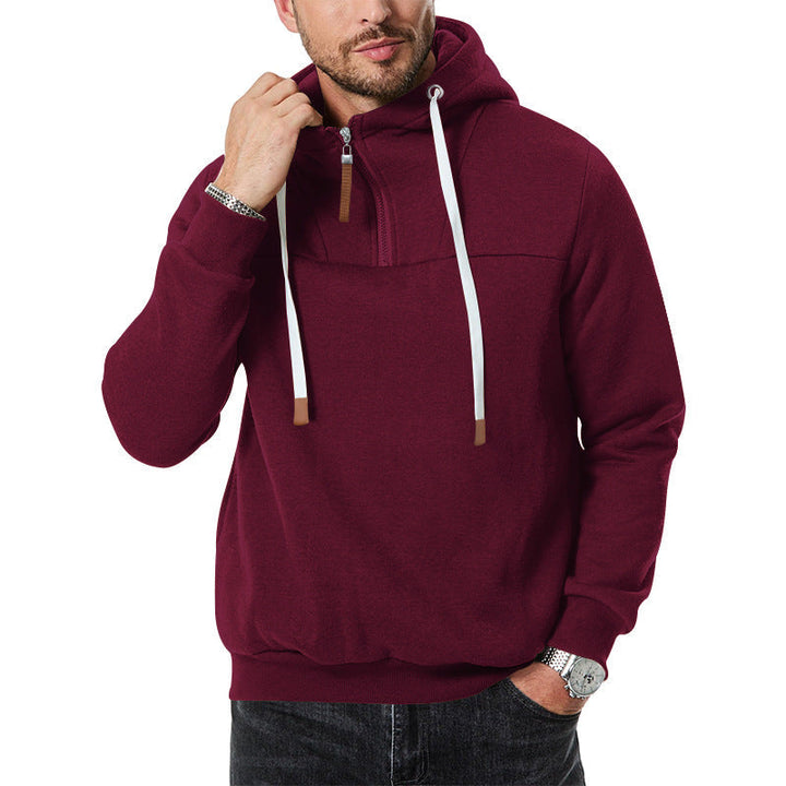 Men's Half-Zip Hooded Pullover in burgundy, Relaxed Fit