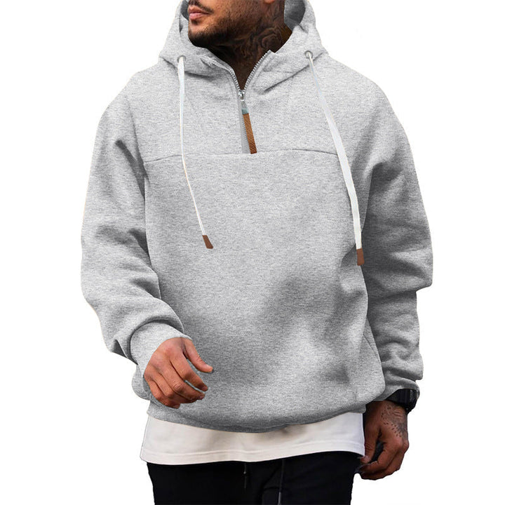 Men's Half-Zip Hooded Pullover in grey, Relaxed Fit