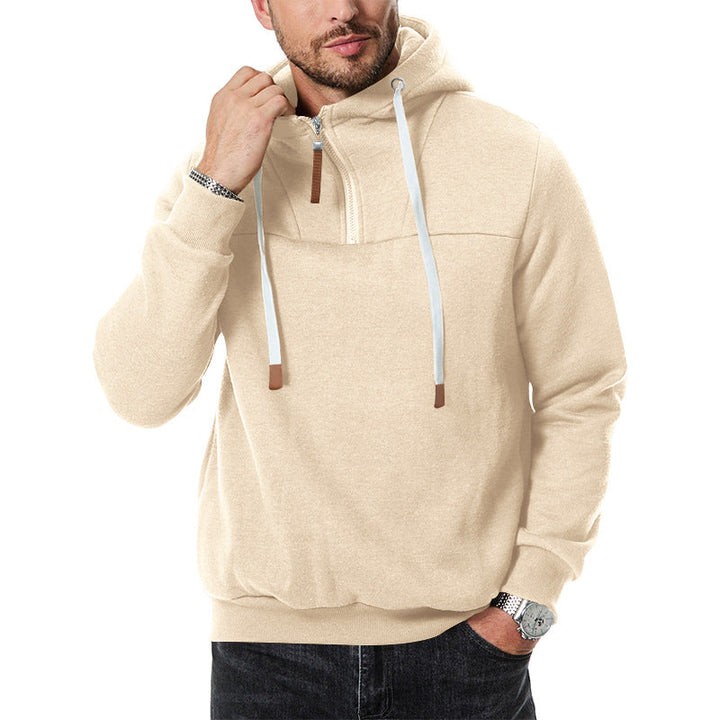 Men's Half-Zip Hooded Pullover in khaki, Relaxed Fit