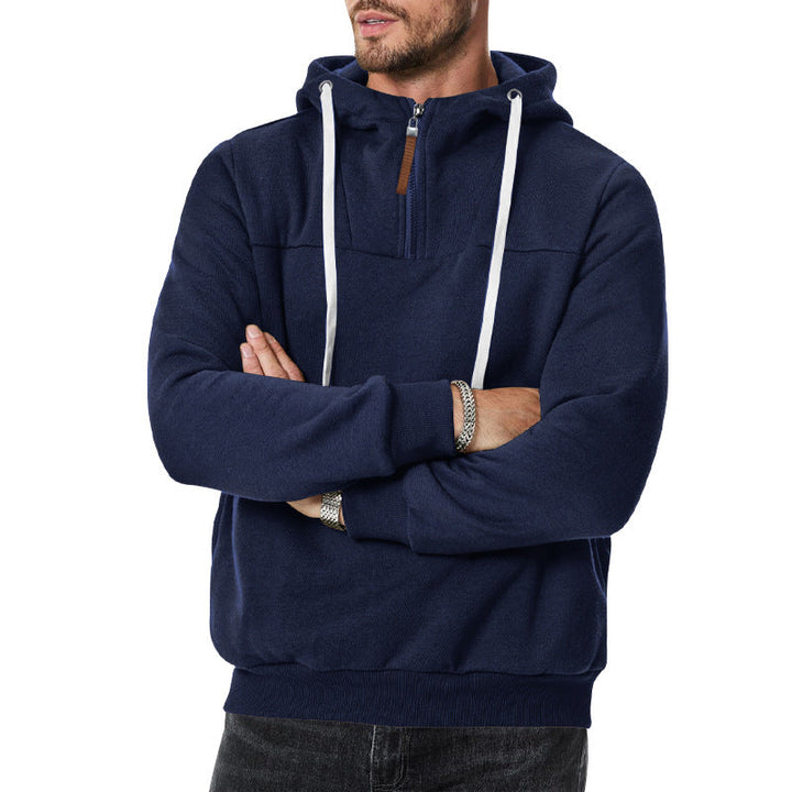 Men's Half-Zip Hooded Pullover in midnight blue, Relaxed Fit