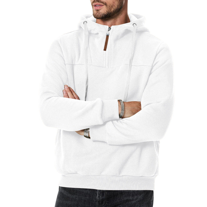 Men's Half-Zip Hooded Pullover in white, Relaxed Fit