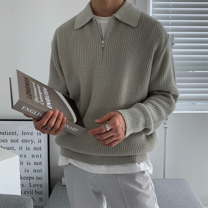 Men's Half-Zip Pullover Sweater - Relaxed Fit Casual - Grey
