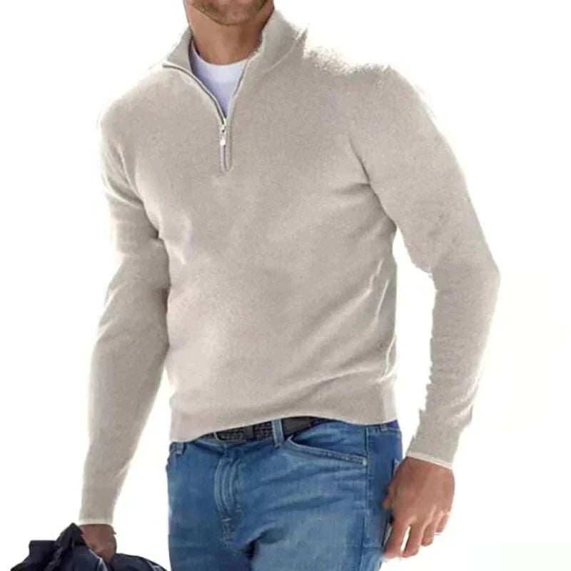 Men's Half-Zip Sweater - Comfortable Everyday Layer - Apricot