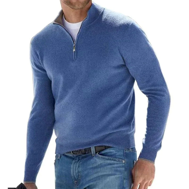 Men's Half-Zip Sweater - Comfortable Everyday Layer - Blue