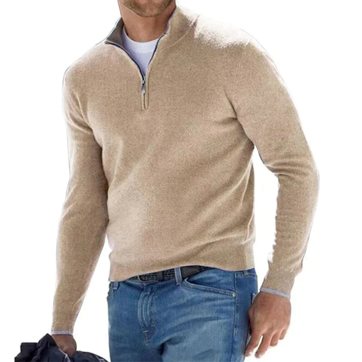 Men's Half-Zip Sweater - Comfortable Everyday Layer - Khaki