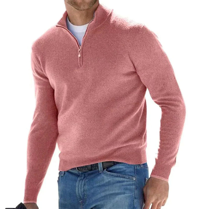 Men's Half-Zip Sweater - Comfortable Everyday Layer - Pink