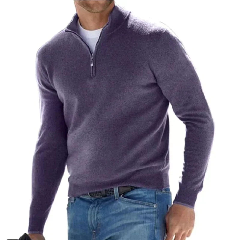 Men's Half-Zip Sweater - Comfortable Everyday Layer - Purple