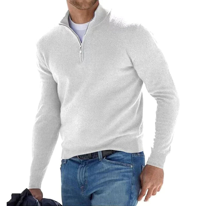 Men's Half-Zip Sweater - Comfortable Everyday Layer - White