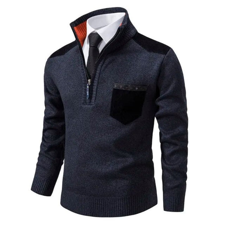 Men's Half Zip Sweater – Fine Knit Crew Neck - Blue