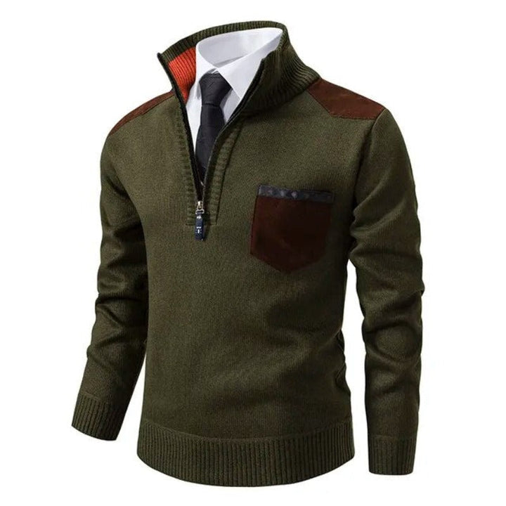 Men's Half Zip Sweater – Fine Knit Crew Neck - Green