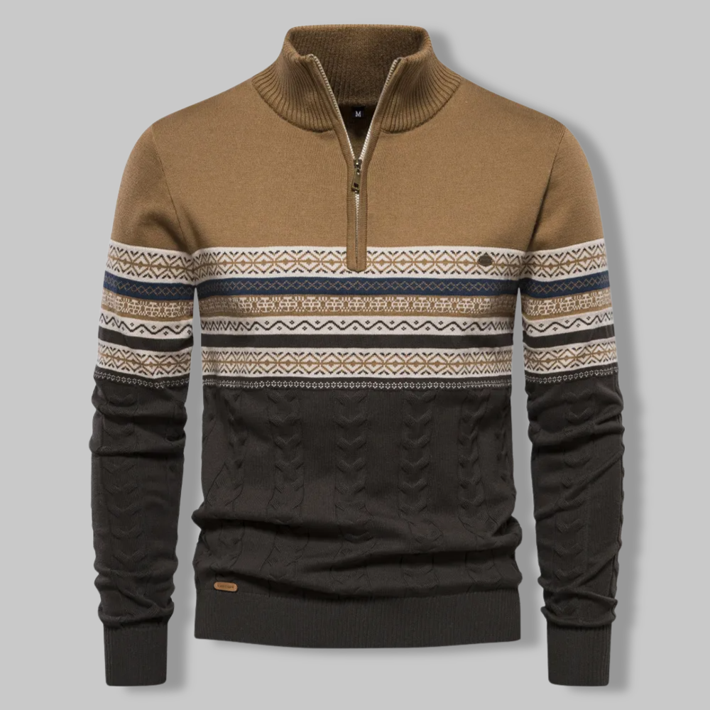 Men's Half-Zip Sweater - Refined Comfort & Timeless Style - Khaki