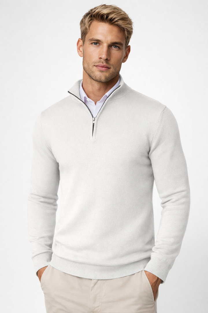 Men's Half-Zip Sweater - Soft Knit Crewneck - White