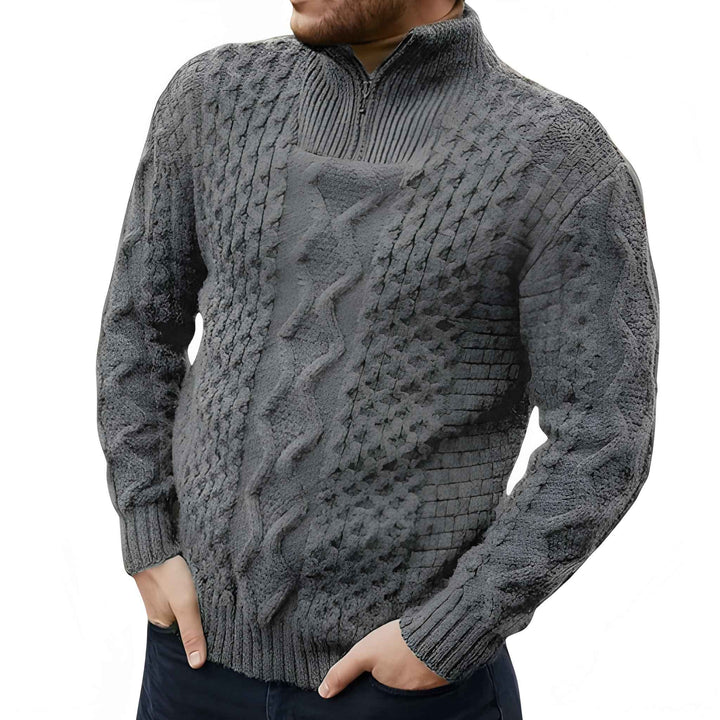 Men's Half-Zip Sweater with Stand Collar - Athletic Fit - Grey