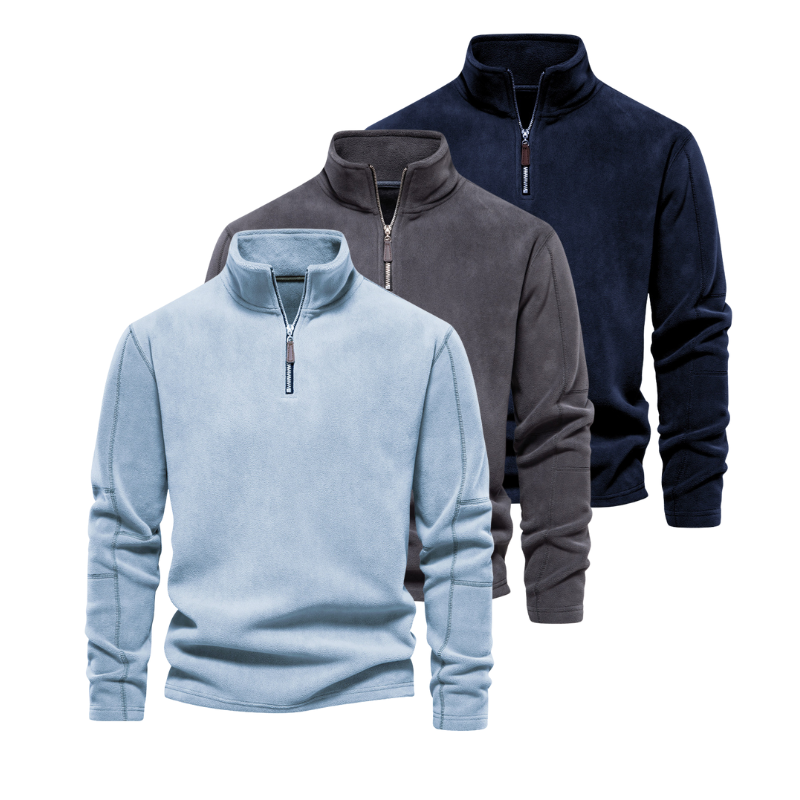 Men's Half-Zip Thermal Sweater - Warm Winter Crew - Blue-Grey-Navy-Blue
