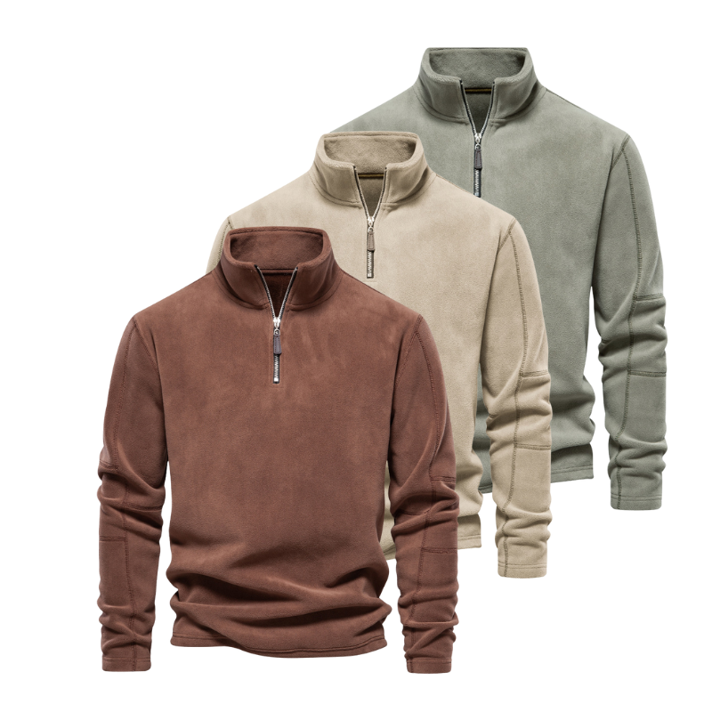 Men's Half-Zip Thermal Sweater - Warm Winter Crew - Green-Beige-Brown