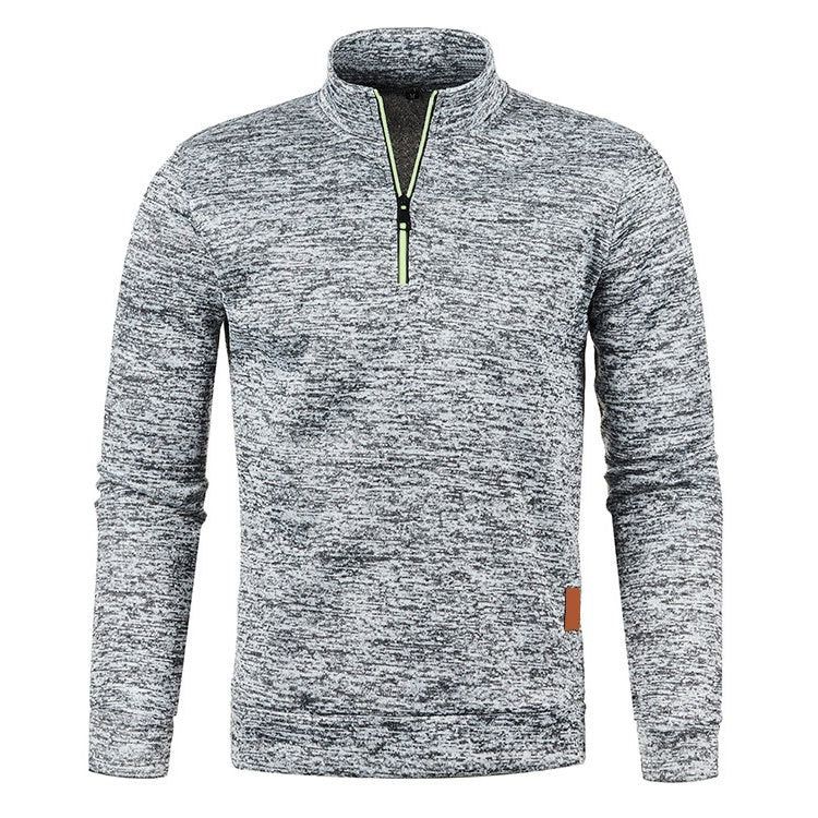 Men's Half Zip Turtleneck Sweater - Warm Winter Knit - Grey