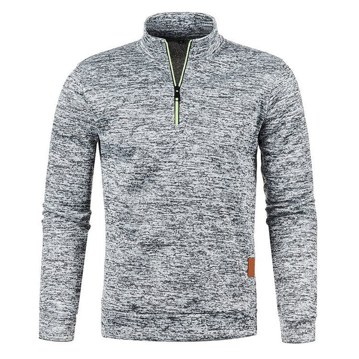 Men's Half Zip Turtleneck Sweater - Warm Winter Knit - Grey