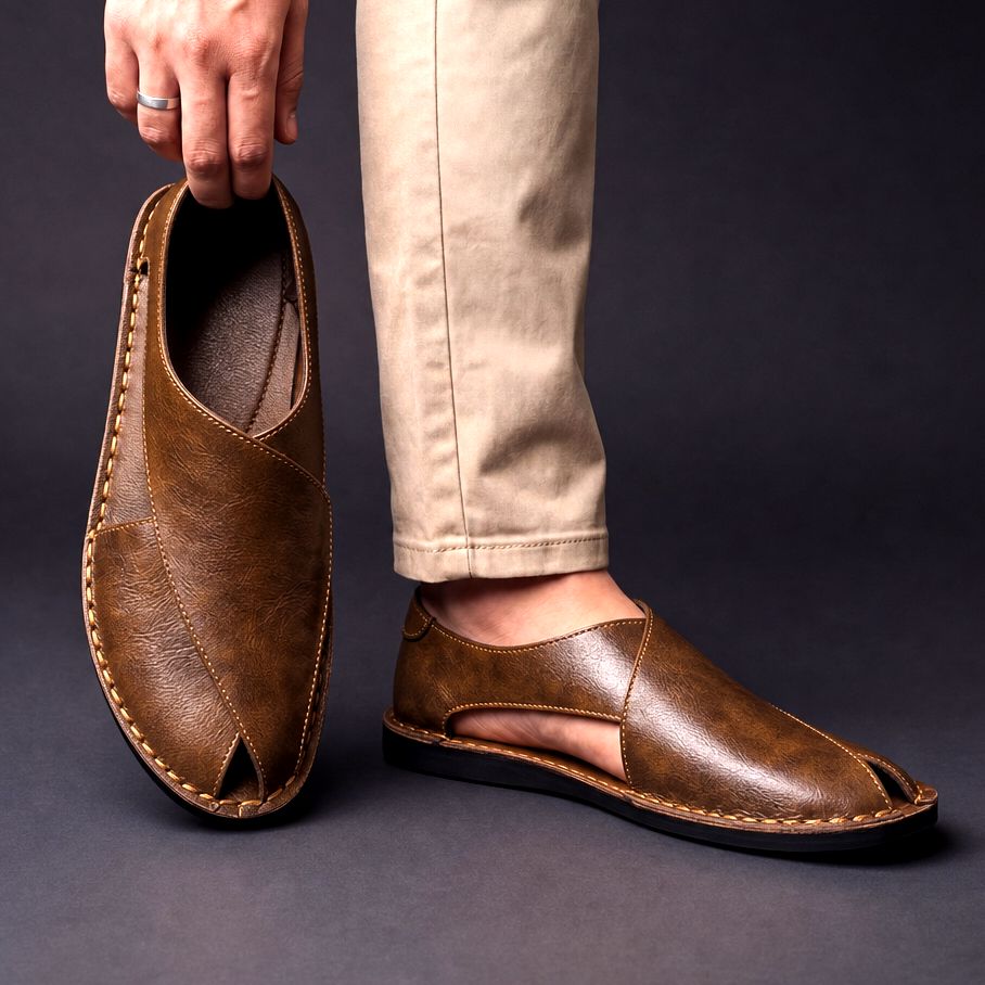 Men's Handcrafted Open-Toe Sandals in brown, Classic Comfort