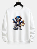 Men's Hip Hop Teddy Bear Graphic Sweatshirt – Relaxed Fit Crew Neck
