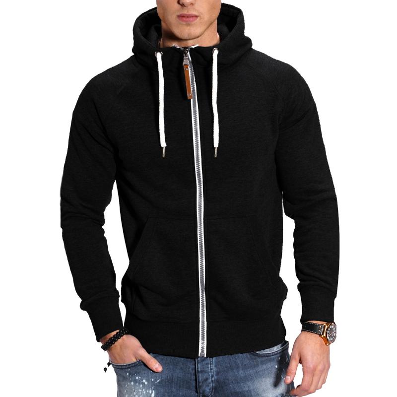 Men's Hooded Jacket with Pockets - Comfort Fit - Black