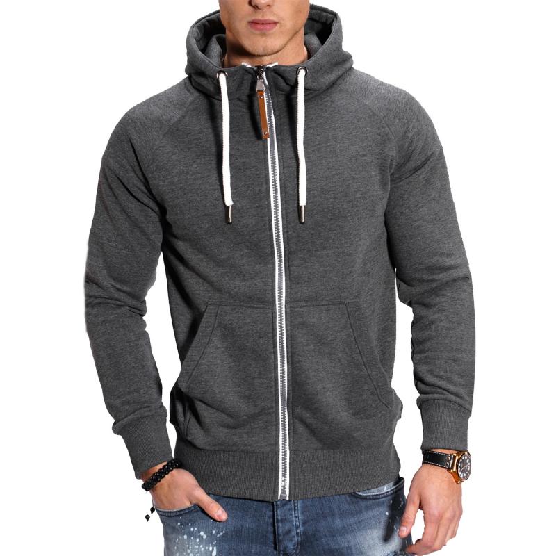 Men's Hooded Jacket with Pockets - Comfort Fit - Dark Grey