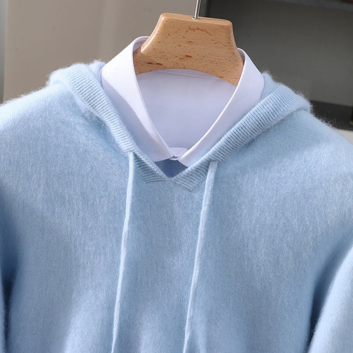 Men's Hooded Knit Pullover Sweater - Structured Hood Design