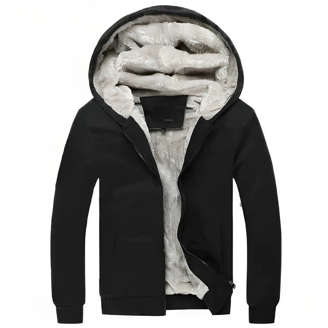 Men's Hooded Puffer Jacket - Soft Fleece Winter Coat - Black