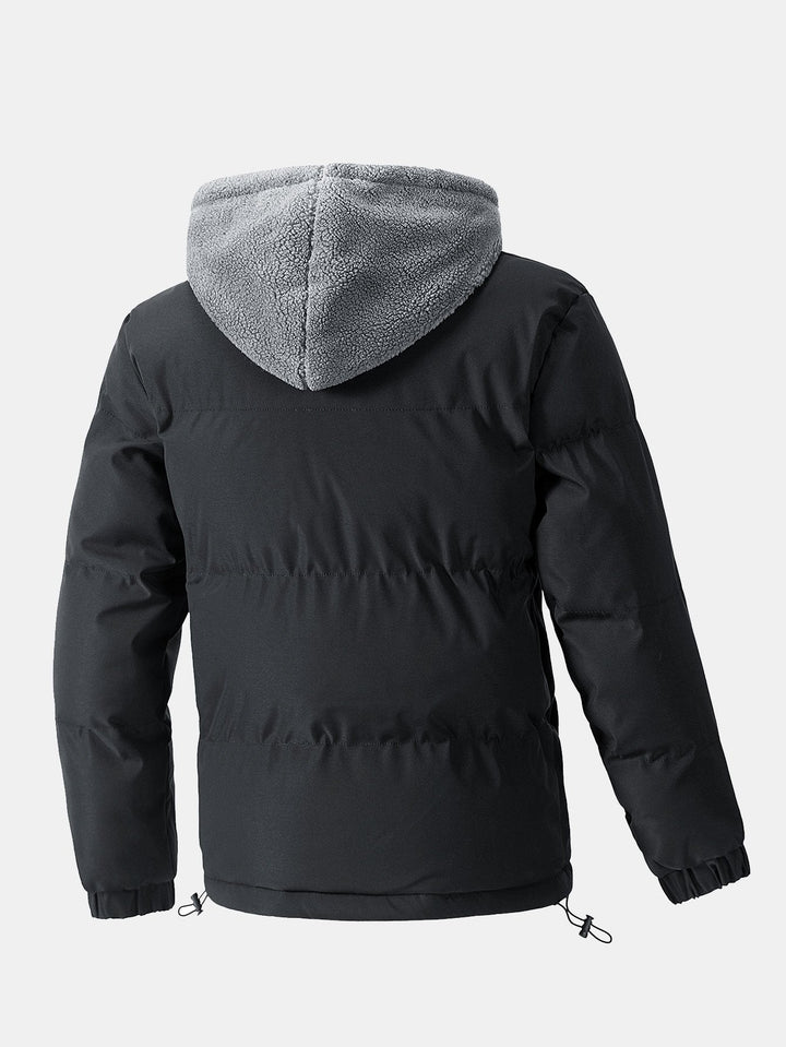 Men's Hooded Puffer Jacket with Teddy Fleece Lining – Winter Coat