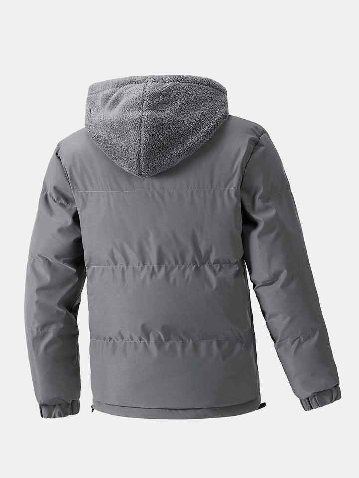 Men's Hooded Puffer Jacket with Teddy Fleece Lining – Winter Coat