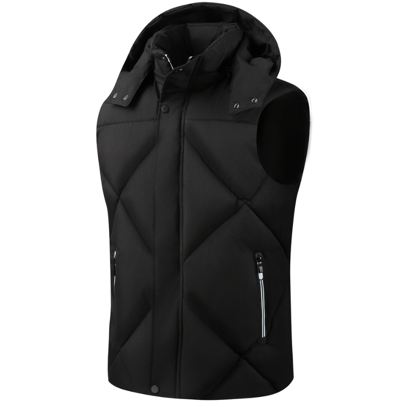 Men's Hooded Puffer Vest - Lightweight Winter Warmth - Black