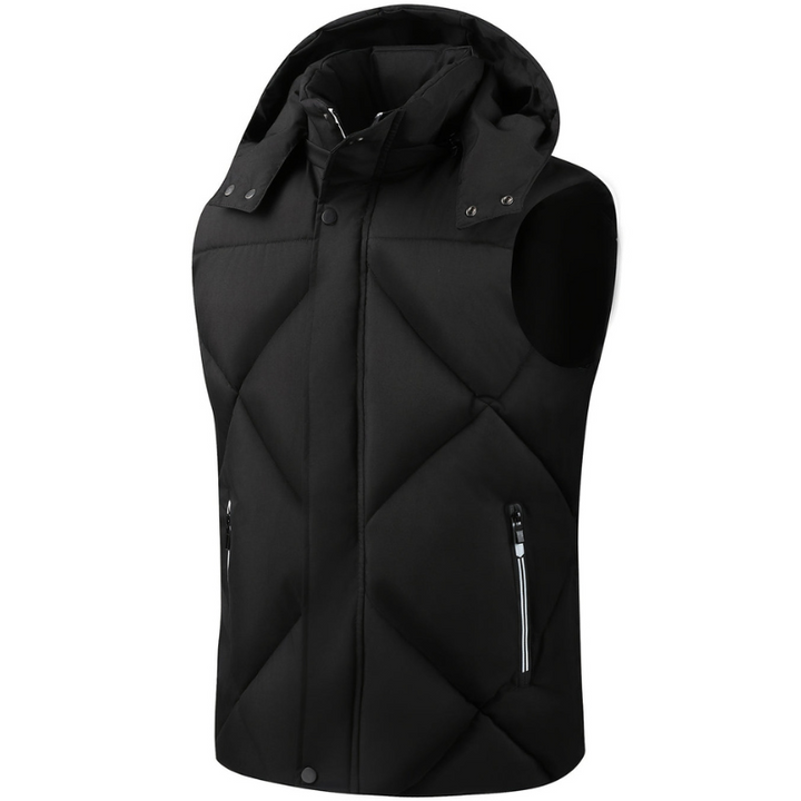 Men's Hooded Puffer Vest - Lightweight Winter Warmth - Black
