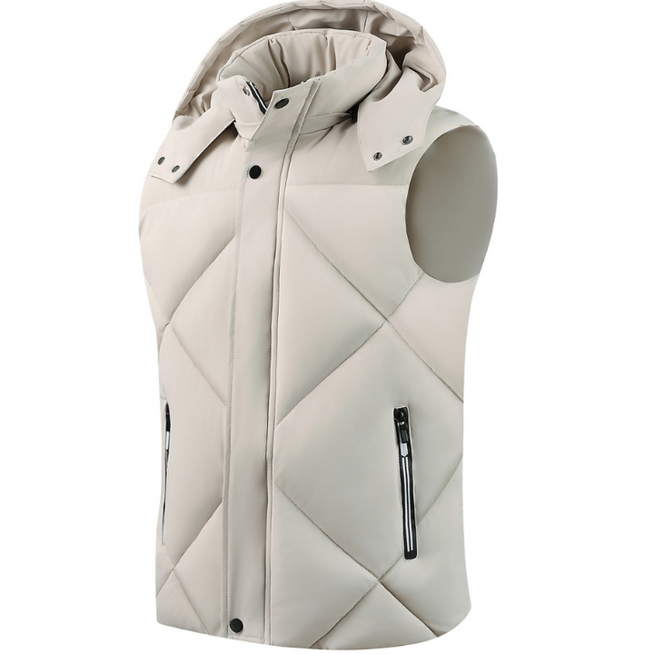 Men's Hooded Puffer Vest - Lightweight Winter Warmth - White