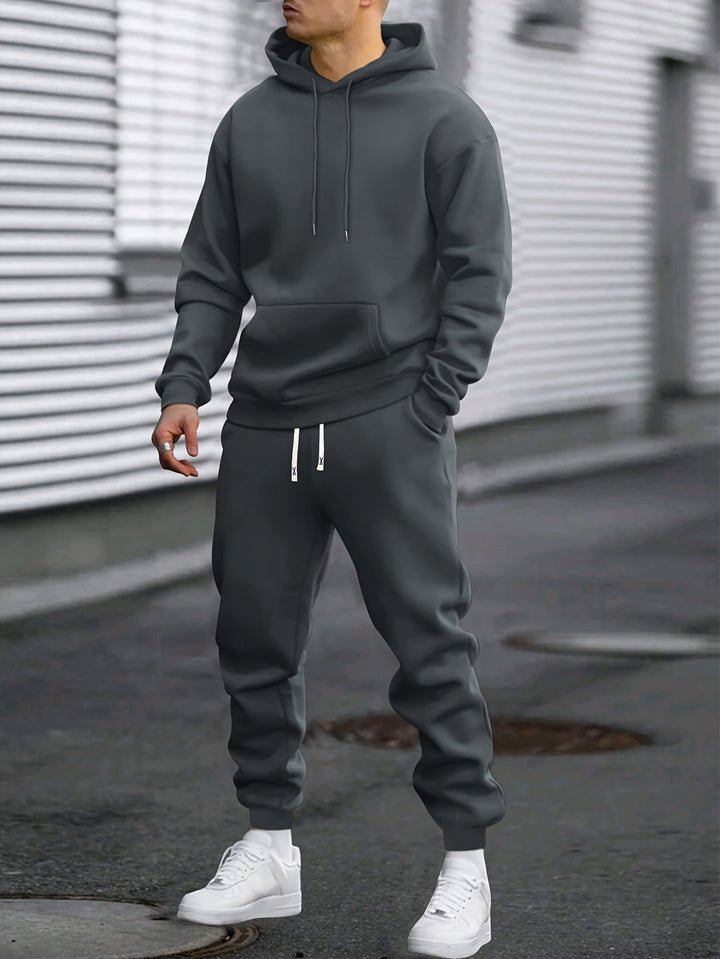 Men's Hoodie & Joggers Set - Casual Comfort - Dark Grey