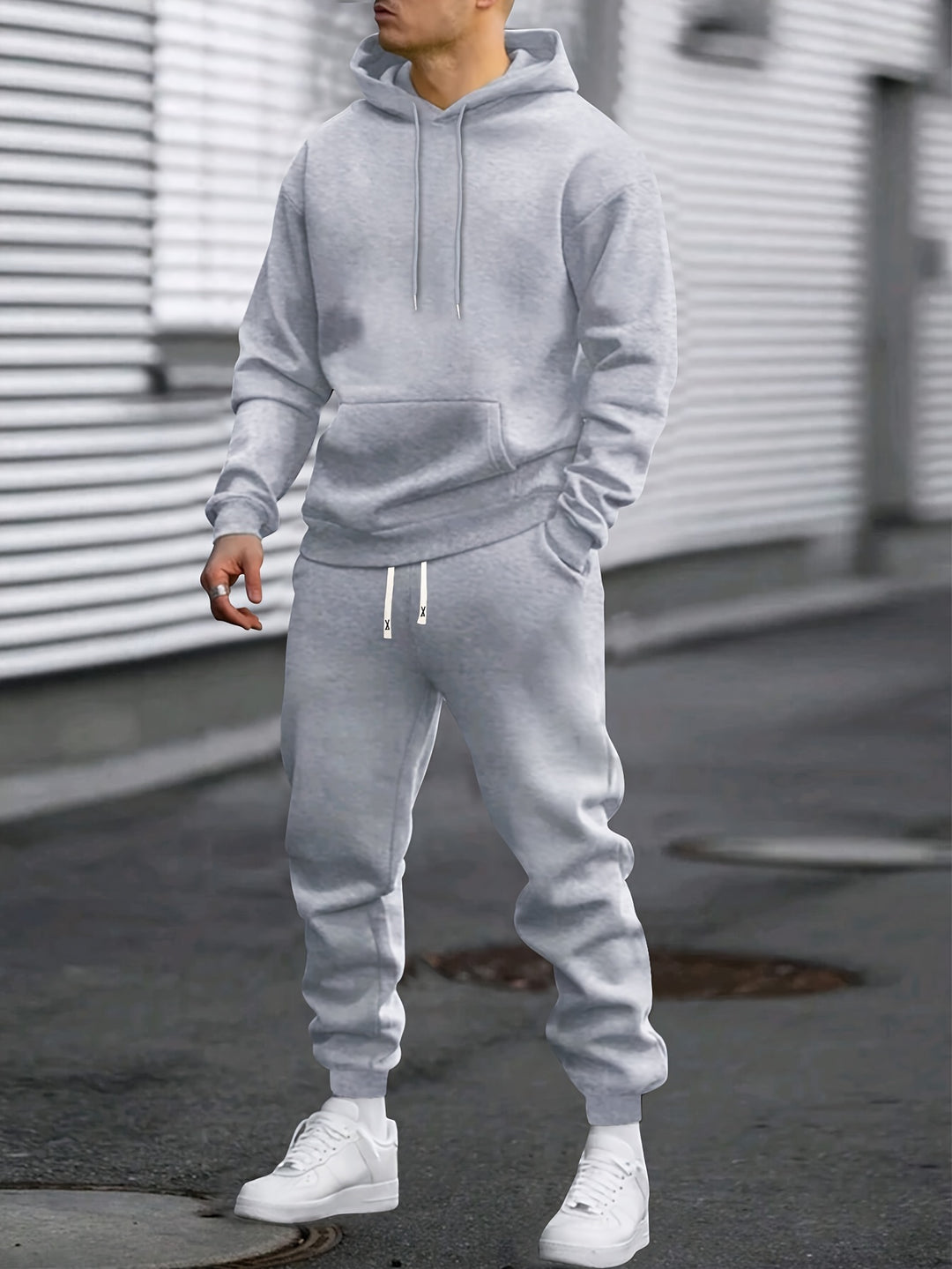 Men's Hoodie & Joggers Set - Casual Comfort - Grey