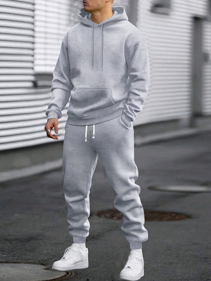 Men's Hoodie & Joggers Set - Casual Comfort - Grey