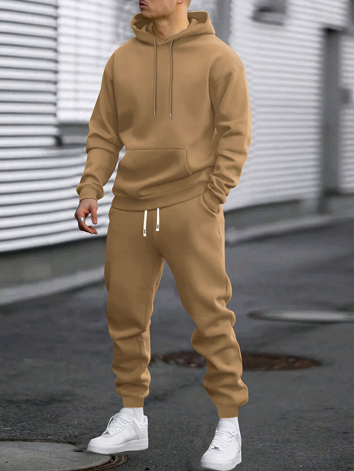 Men's Hoodie & Joggers Set - Casual Comfort - Khaki