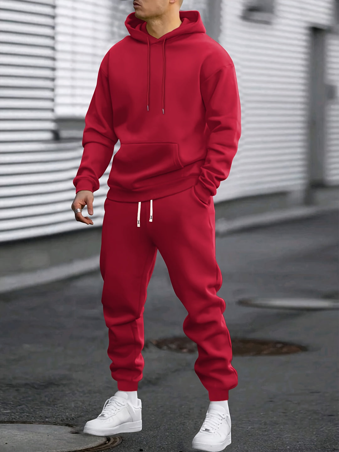 Men's Hoodie & Joggers Set - Casual Comfort - Red