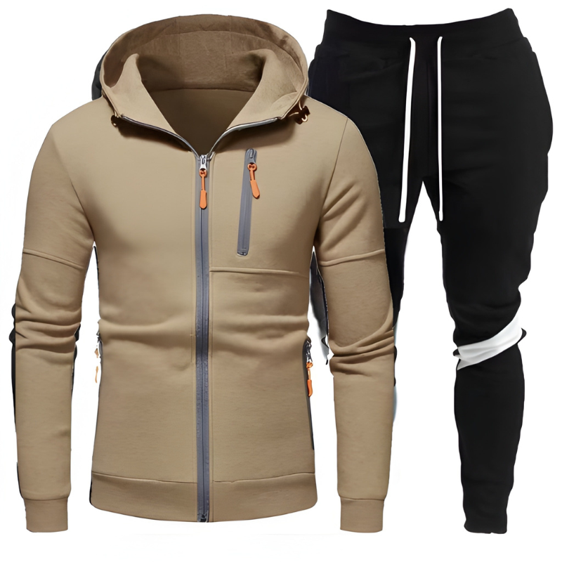 Men's Hoodie & Joggers Set - Sporty Training Suit - Khaki