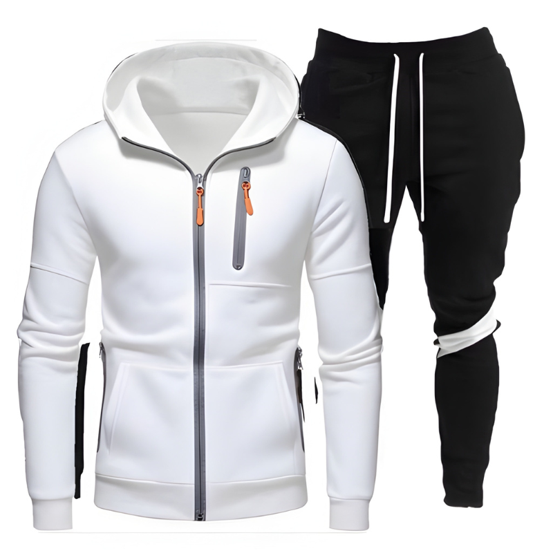 Men's Hoodie & Joggers Set - Sporty Training Suit - White