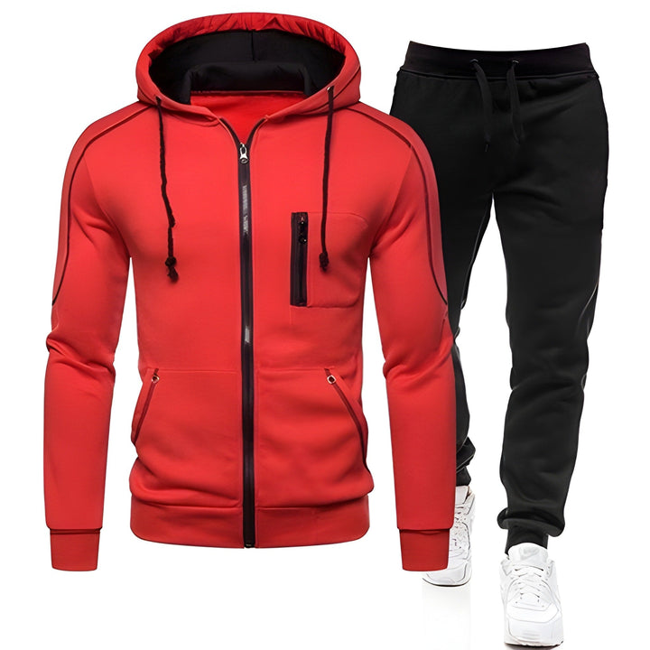 Men's Hoodie & Joggers Tracksuit - Warm Athletic Set - Red