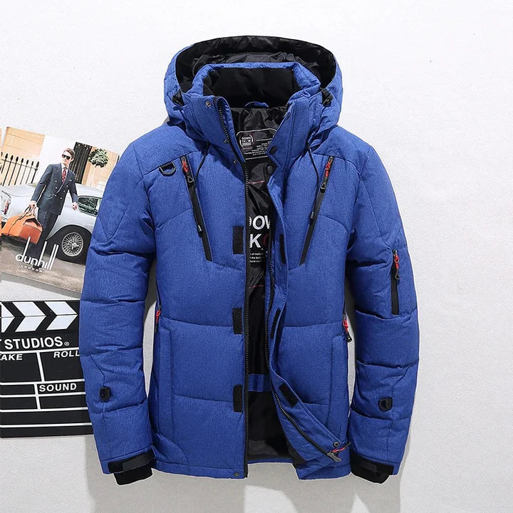 Men's Insulated Parka Jacket - Windproof Winter Coat with Hood - Blue