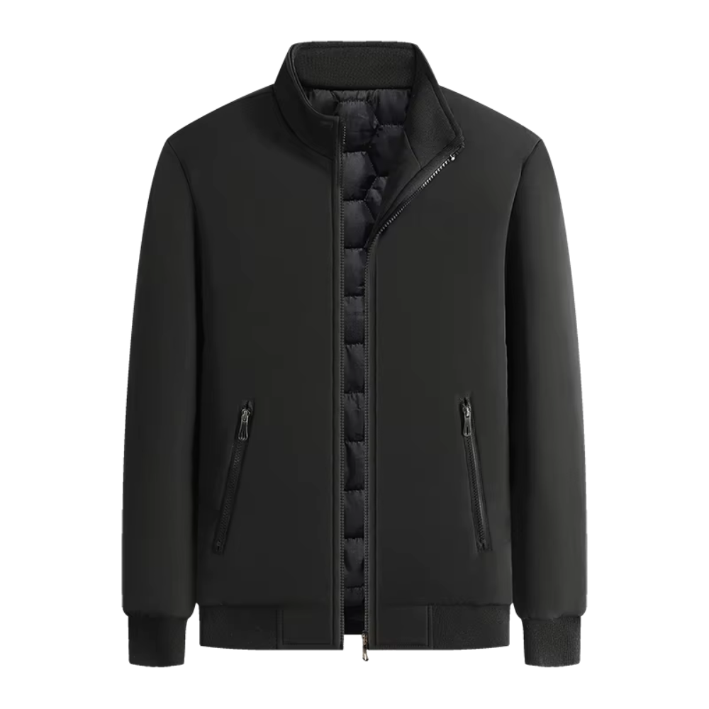 Men's Insulated Winter Jacket - Modern Warm Coat - Black