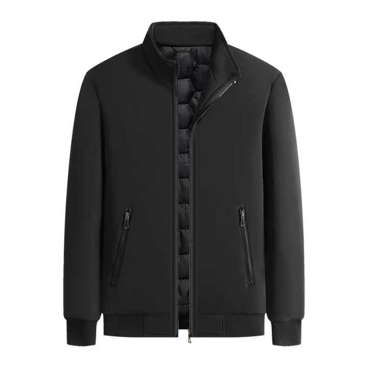 Men's Insulated Winter Jacket - Modern Warm Coat - Black