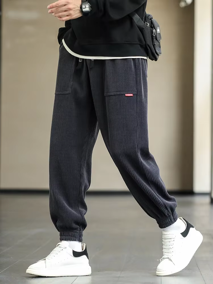 Men's Joggers Loose Fit Corduroy - Casual Comfort - Black