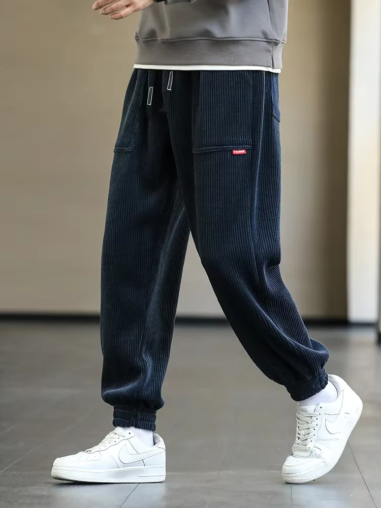 Men's Joggers Loose Fit Corduroy - Casual Comfort - Blue